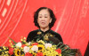 Bà Trương Thị Mai, Ủy viên Bộ Chính trị, Bí thư Trung ương Đảng, Trưởng Ban Tổ chức Trung ương phát động giải "Búa liềm vàng" lần thứ VIII (Ảnh: TTXVN)