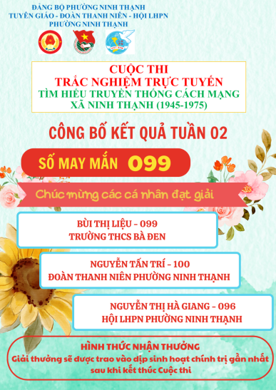 Kết quả tuần thi thứ hai Cuộc thi trắc nghiệm trực tuyến tìm hiểu truyền thống Cách mạng xã Ninh Thạnh (1945-1975)