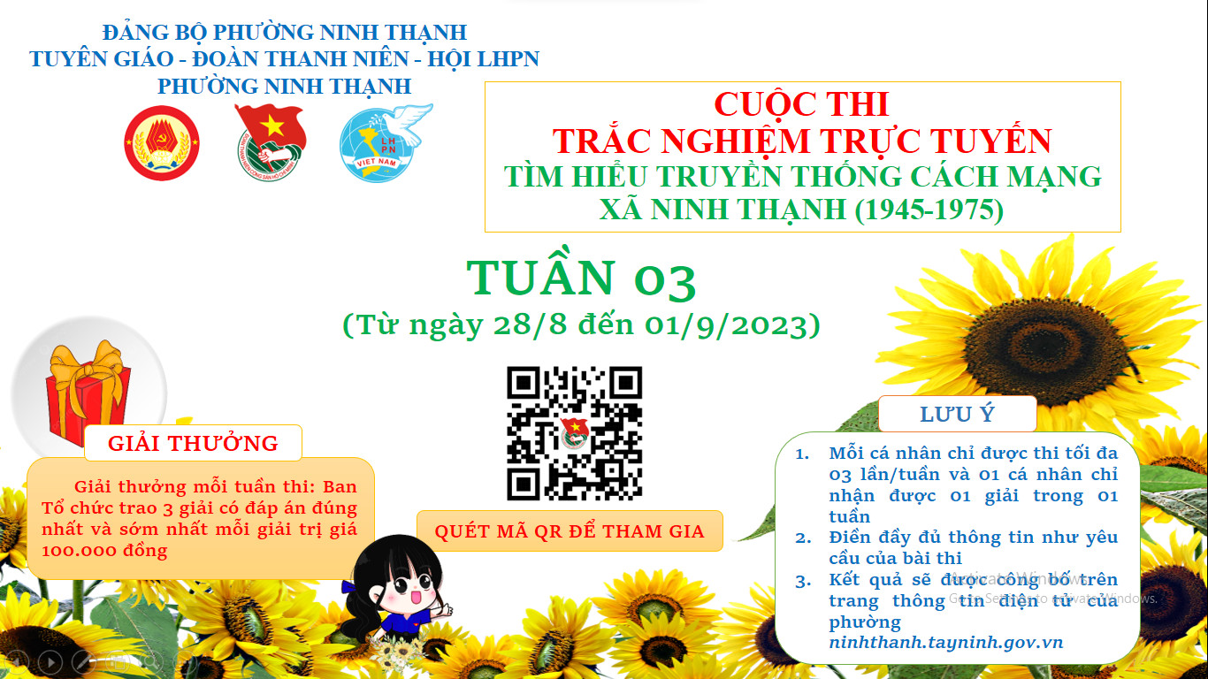 Cuộc thi trắc nghiệm trực tuyến tìm hiểu truyền thống Cách mạng xã Ninh Thạnh (1945-1975)